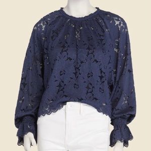 NWOT Free People navy blue lace long-sleeve tee